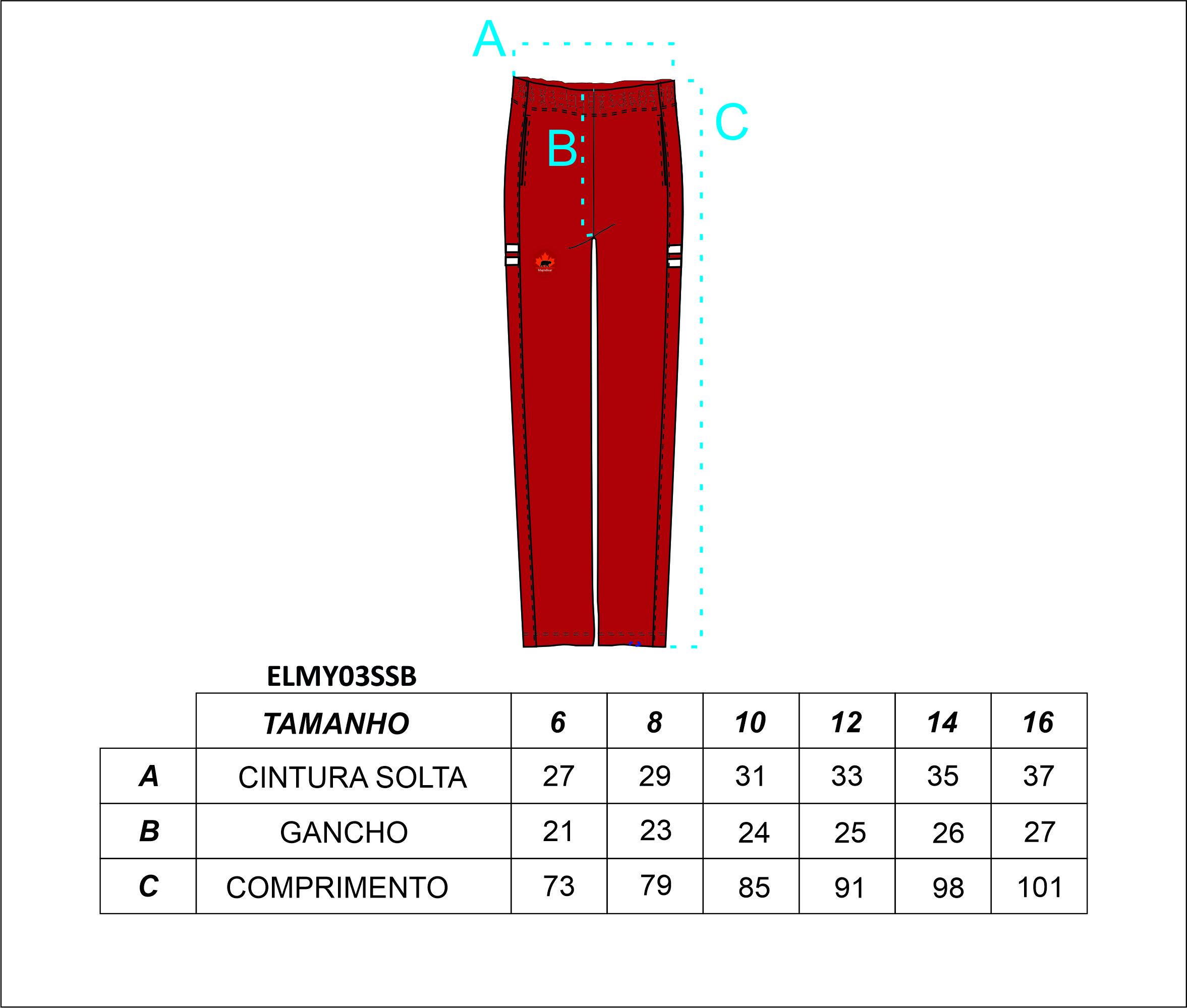 Tabela Medida Calça Uniforme Maple Bear Fundamental