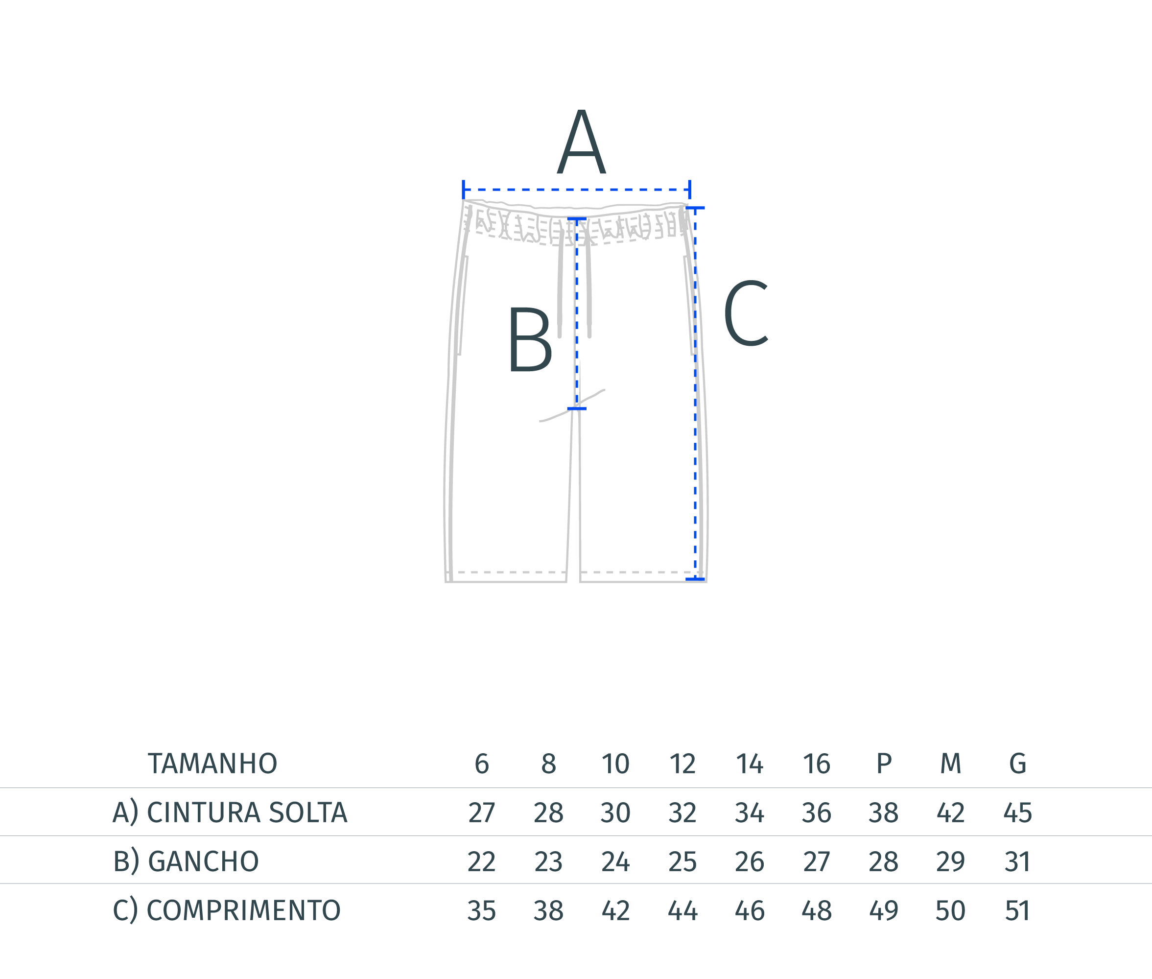 Tabela Medidas Bermuda de Tactel Cruz de Malta Fundamental